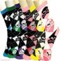 6 Pairs Women Argyle & Skulls Novelty Fancy Design Crew Socks 9-11