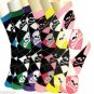 6 Pairs Women Argyle & Skulls Novelty Fancy Design Crew Socks 9-11