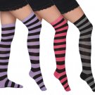 3 Pairs Women's Striped Over the Knee High Socks 9-11 Multi-Colors