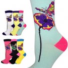 6 Pair Butterfly and Flowers Women's & Teen's Novelty Crew Socks