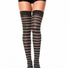Opaque Black w/ white Stripes Fine Thigh Hi, Lingerie Over Knee Socks Stockings