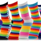 6 Pairs Pack Women Rainbow Stripes Novelty Fancy Design Crew Socks 9-11