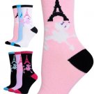 6 Pairs Womens Poodles in Paris Novelty Crew Socks Size 9-11 Multi-Color Set
