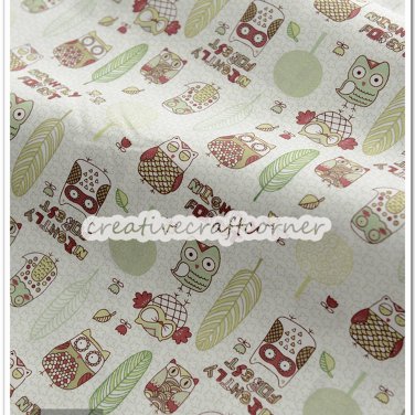 Green Owl Animals Cotton Fabrics