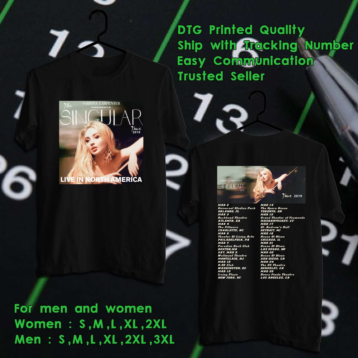 HITS SABRINA CARPENTER THE SINGULAR TOUR 2019 BLACK TEE'S 2SIDE MAN