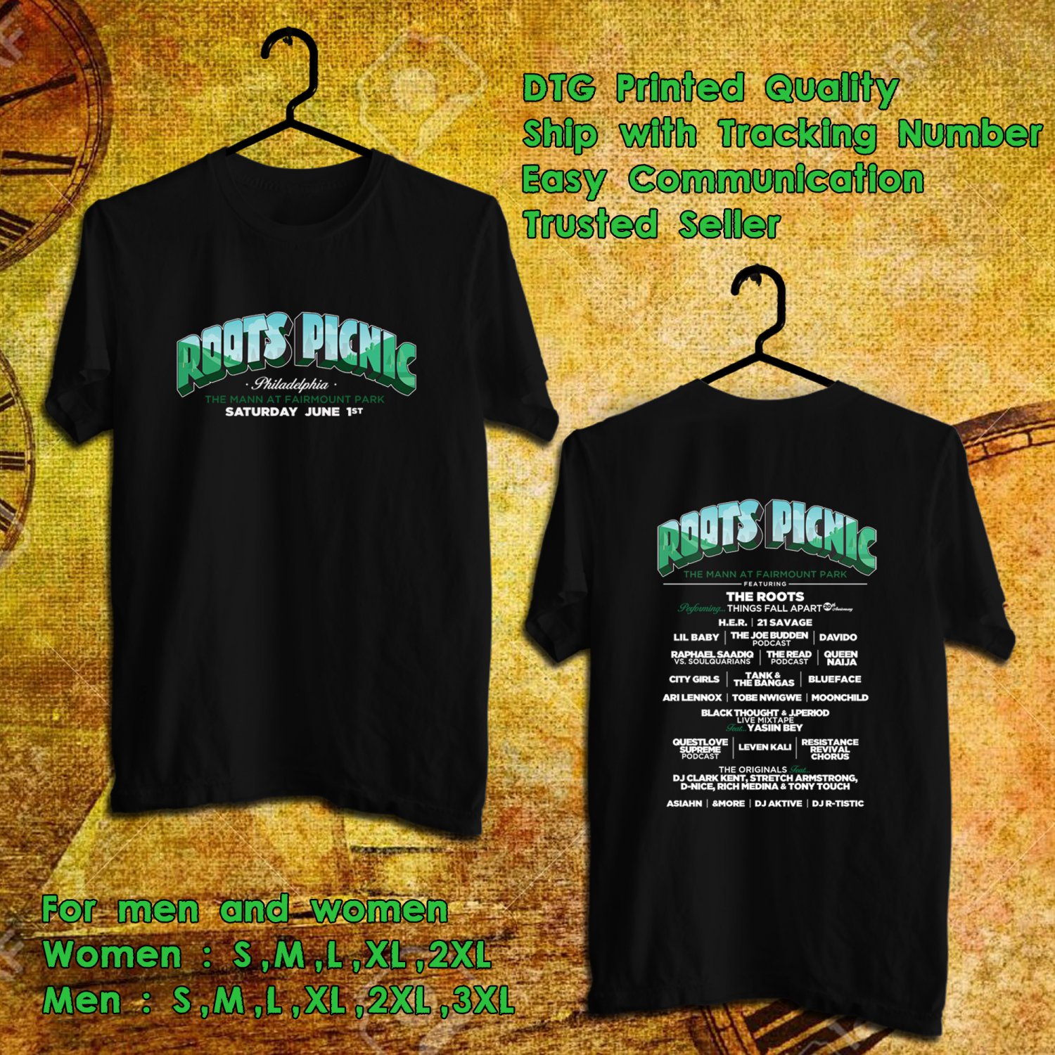 HITS ROOTS PICNIC FESTIVAL ON JUNE 2019 BLACK TEE'S 2SIDE MAN WOMEN ASTR