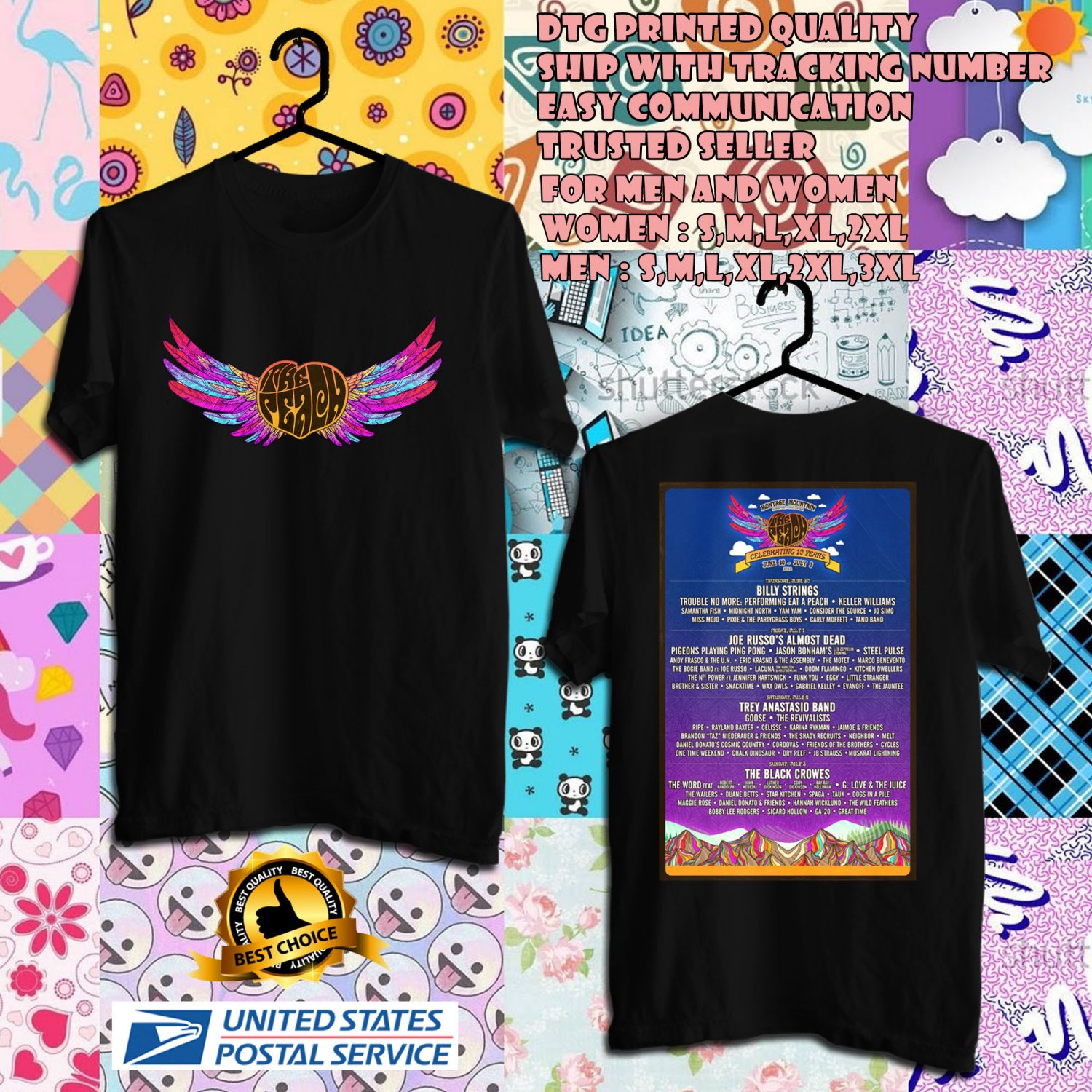 HITS NEW THE PEACH MUSIC FESTIVAL 2022 BLACK TEE SHIRT W DATES 2SIDE ASTR