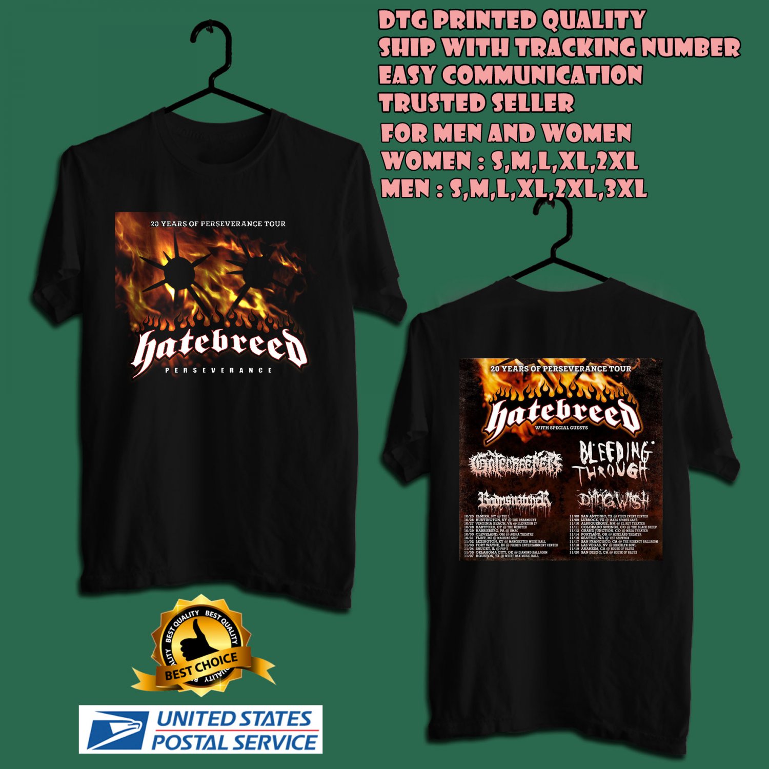 HITS HATEBREED 20 YEARS OF PERSEVERANCE FALL TOUR 2022 BLACK TEE SHIRT ...