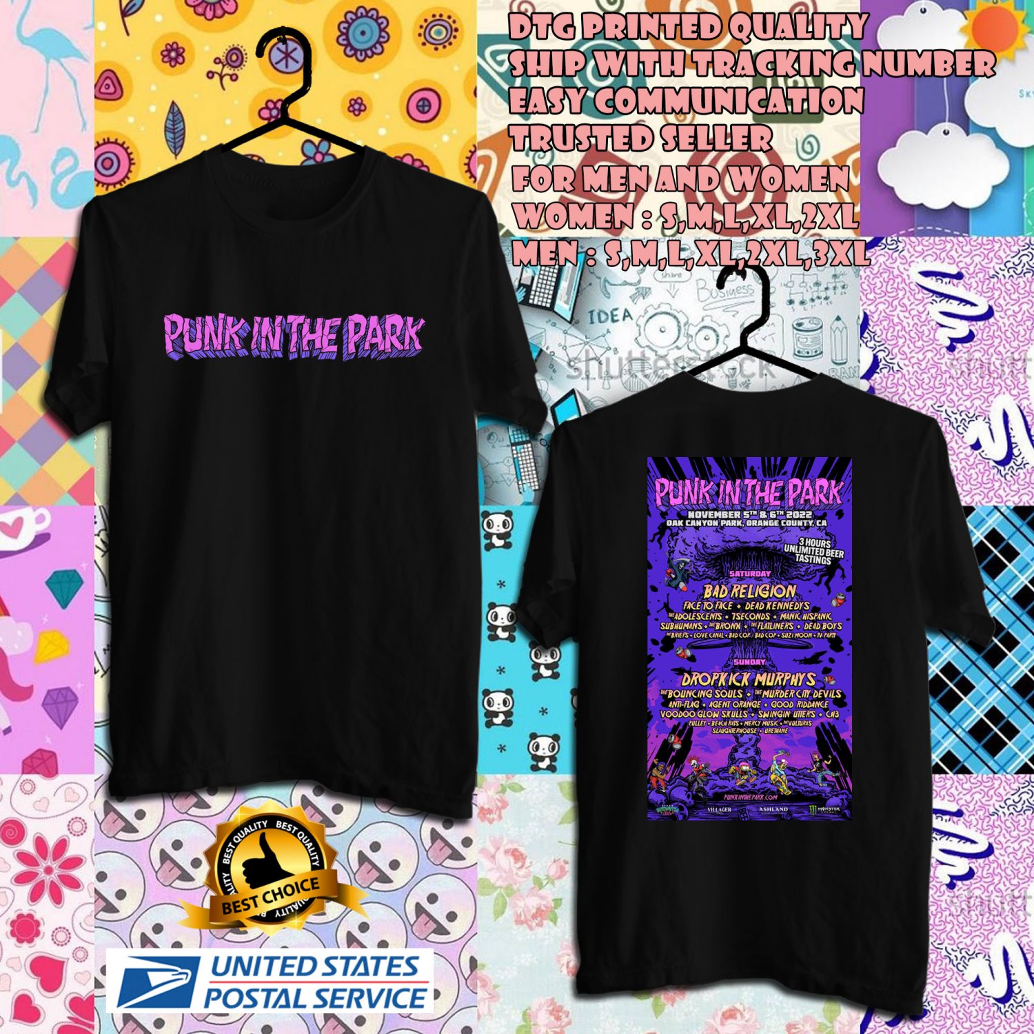 HITS PUNK IN THE PARK FESTIVAL 2022 BLACK TEE SHIRT W LINEUP 2SIDE ASTR