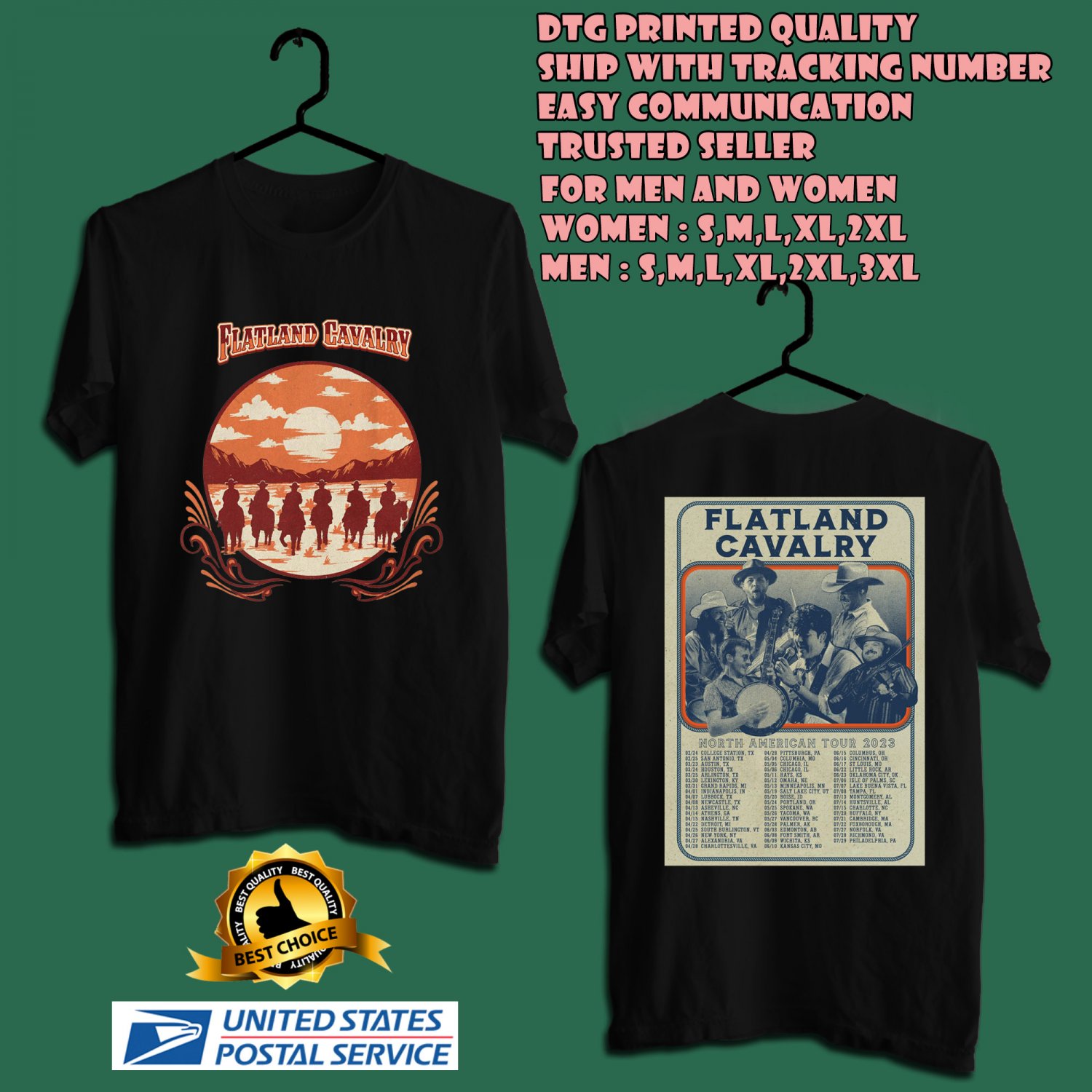 HITS FLATLAND CAVALRY N.AMERICA TOUR 2023 BLACK TEE SHIRT W DATE 2SIDE ASTR