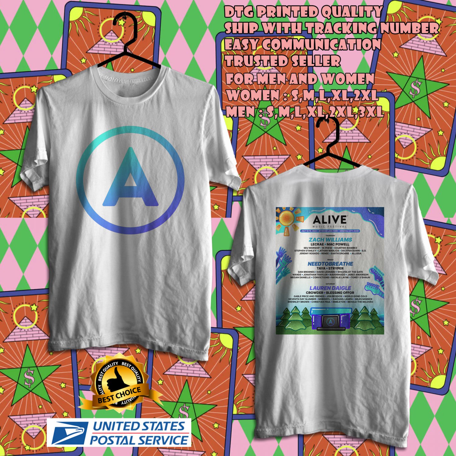 HITS 2023 ALIVE MUSIC FESTIVAL IN JULY WHITE TEE SHIRT W LINEUP 2SIDE