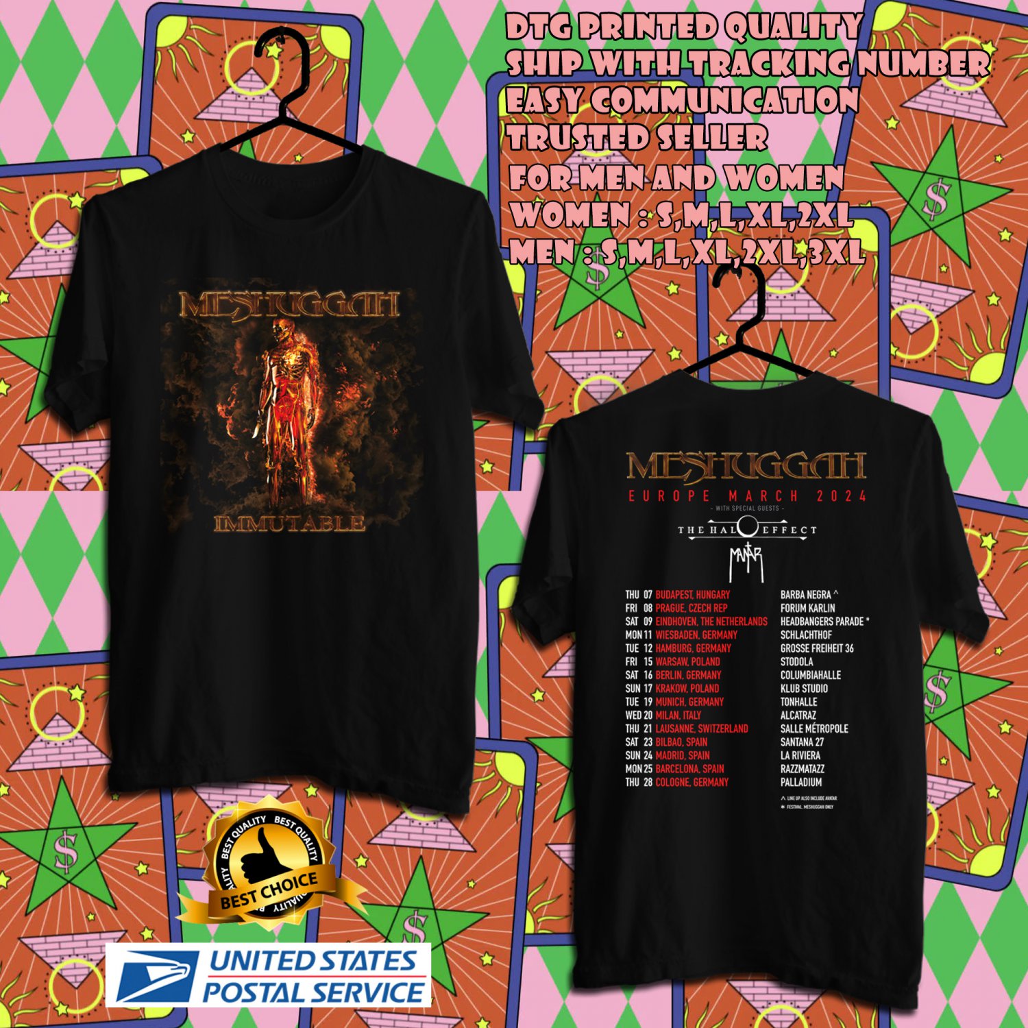 HITS 2024 MESHUGGAH EUROPE TOUR 2024 BLACK TEE SHIRT W DATE 2SIDE ASTR01