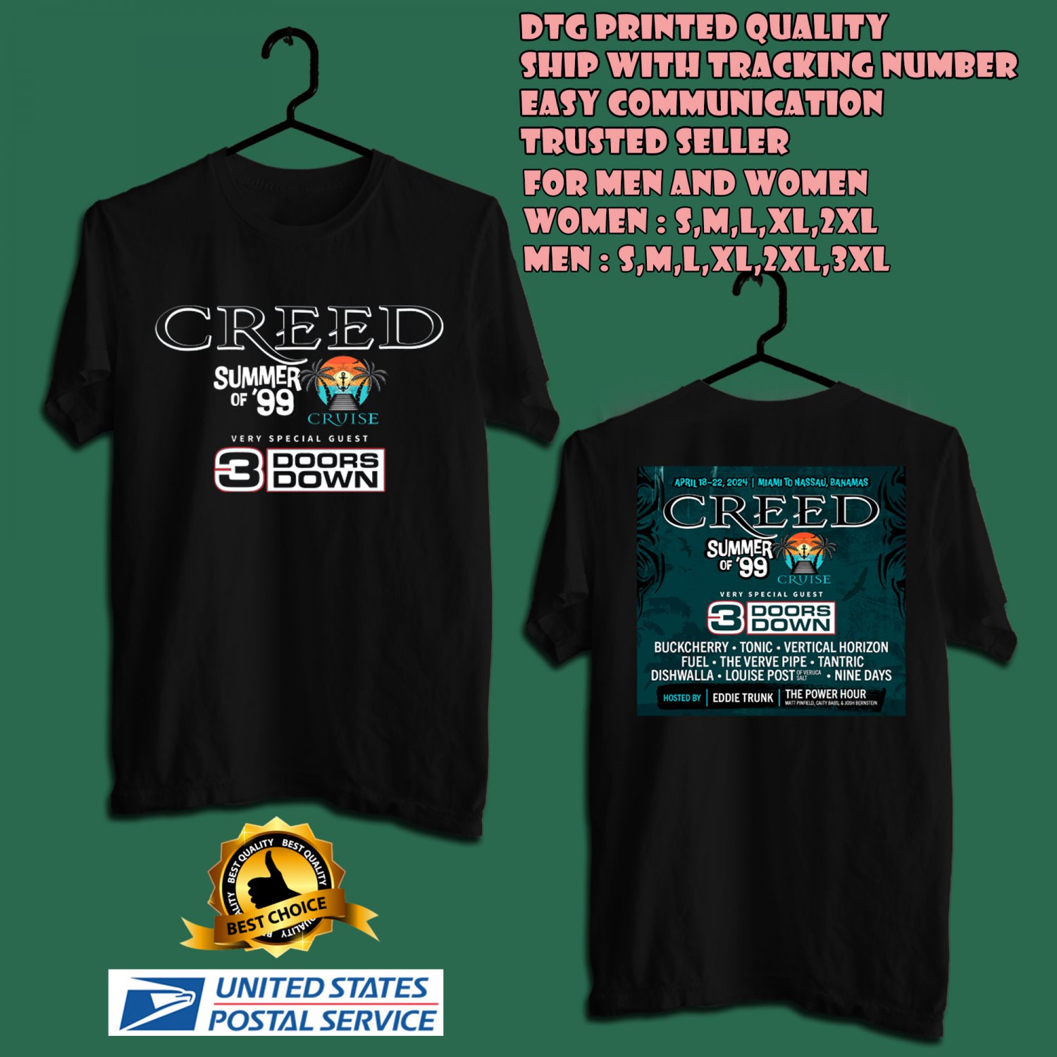 HITS 2024 CREED CRUISE SUMMER OF 99 AND BEYOND (MAY 27) TOUR UNISEX ...