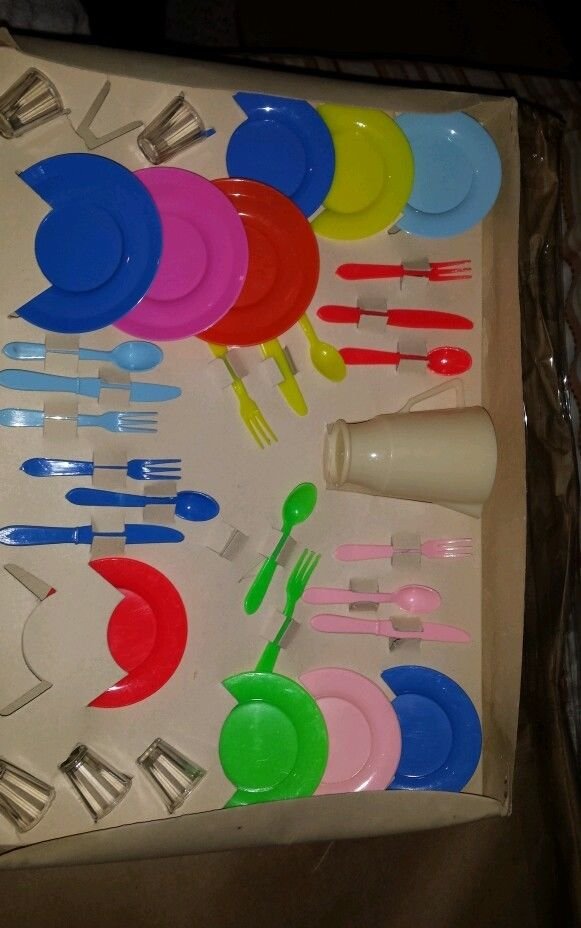 VTG Play-Time Tea Set Child's Plastic Dishes W/Box!!! RARE