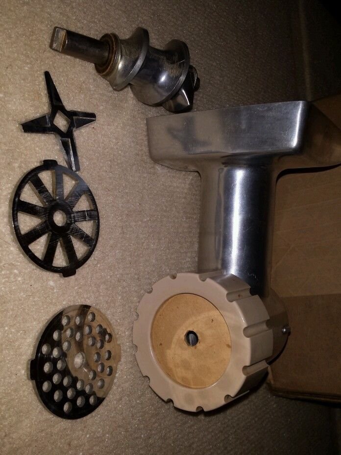 Vintage Kitchen Center 6 Piece Metal Meat Grinder Attachment Oster?