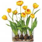 Tulips w/Rectangle Vase Silk Flower Arrangement - Yellow