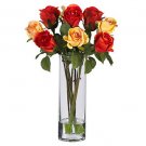 Roses w/Glass Vase Silk Flower Arrangement