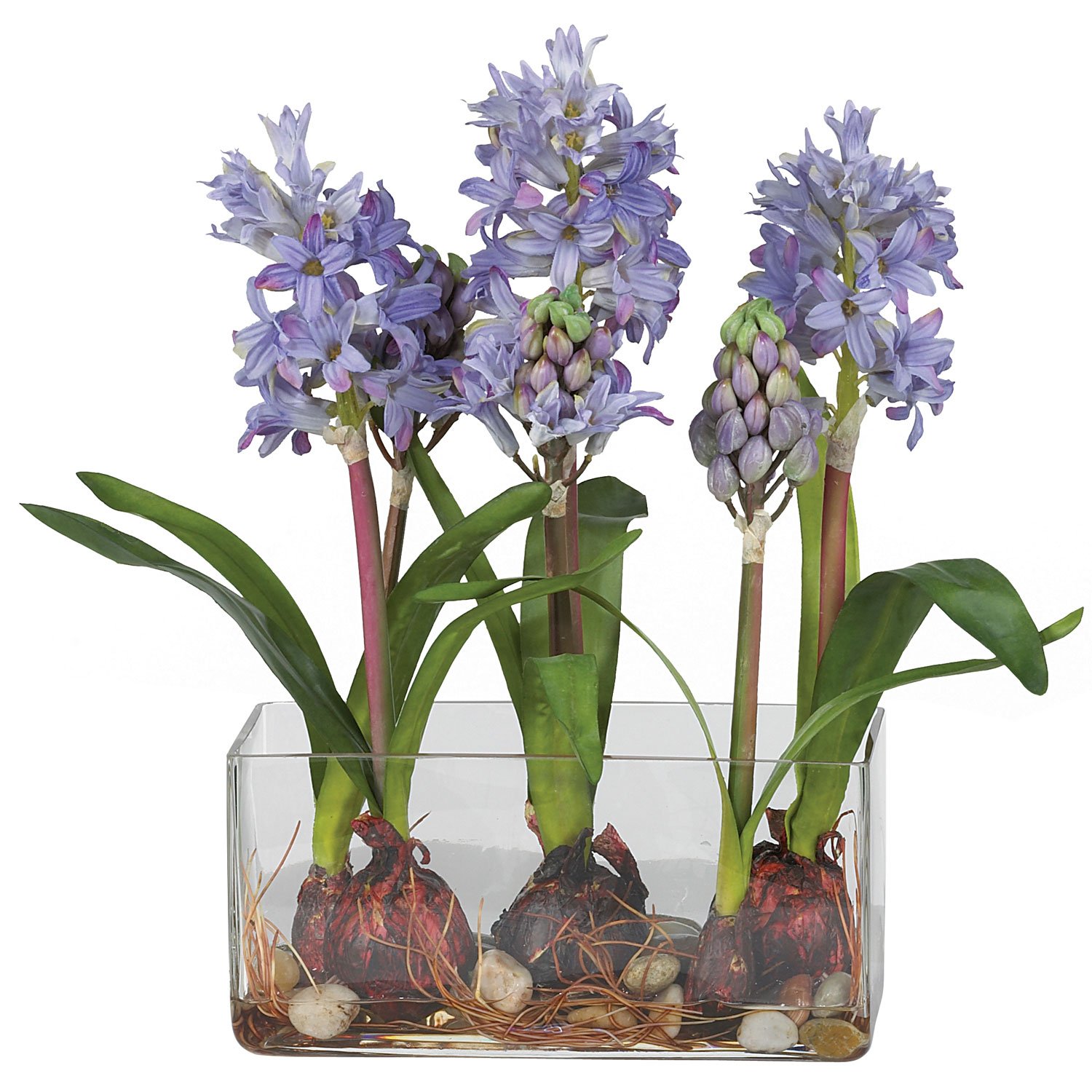 Hyacinth w/Rectangle Vase Silk Flower Arrangement - Blue