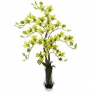 Dendrobium w/Curved Vase Silk Flower Arrangement (Green)