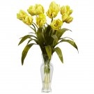 Tulips w/Vase Silk Flower Arrangement (Yellow)
