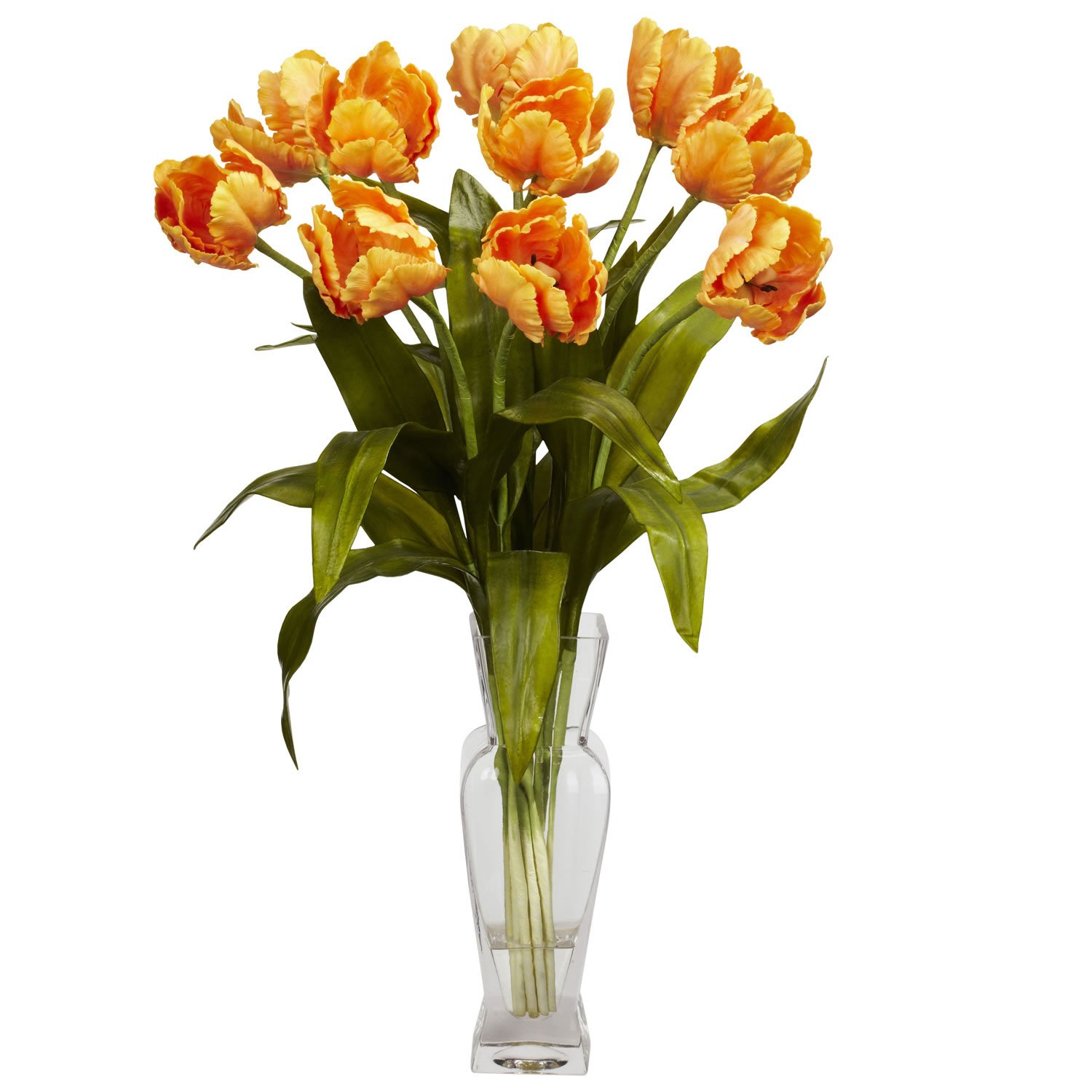 Tulips w/Vase Silk Flower Arrangement (Orange)