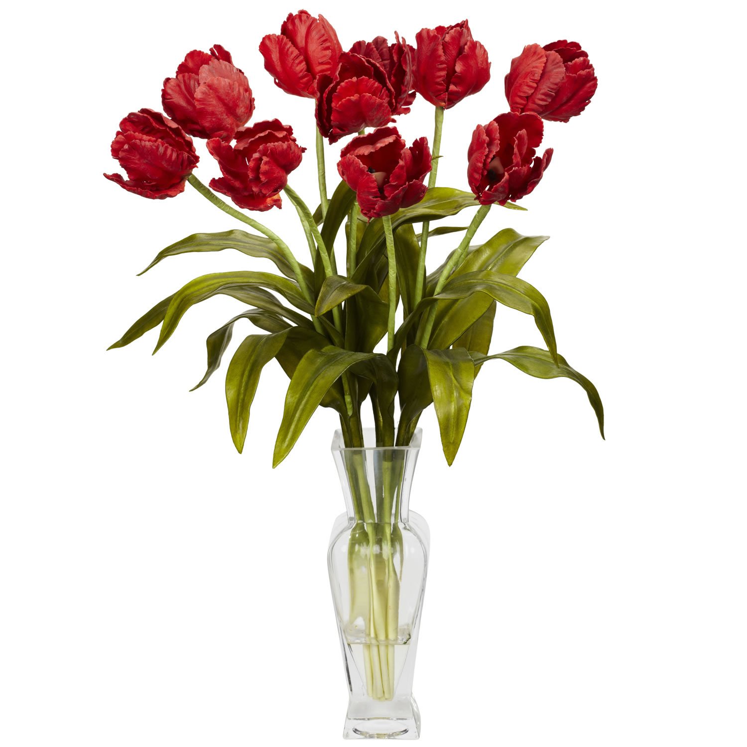 Tulips W Vase Silk Flower Arrangement Red