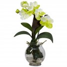 Mini Vanda w/Fluted Vase Silk Flower Arrangement - White