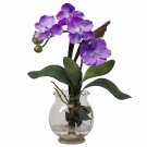 Mini Vanda w/Fluted Vase Silk Flower Arrangement - Purple