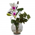 Mini Cattleya w/Fluted Vase Silk Flower Arrangement - White
