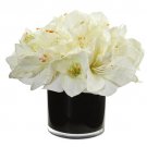 Amaryllis Artificial Arrangement in Glossy Cylinder (White)