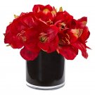 Amaryllis Artificial Arrangement in Glossy Cylinder (Red)