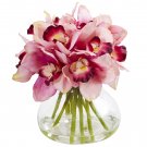Cymbidium Orchid Artificial Arrangement In Glass Vase (Pink)