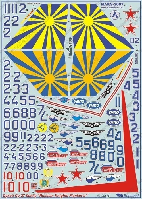 BGM-48006 Begemot Decals 1/48 Sukhoi Su-27 Flanker Russian Knights AF Aerobatic