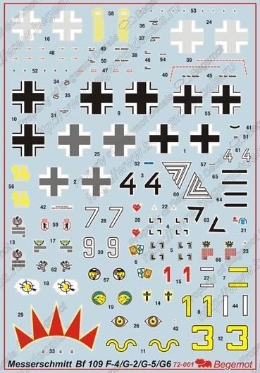 BGM-72001 Begemot decals 1/72 Messerschmitt Bf-109F-4 /G-2/G-5/G-6 fighters
