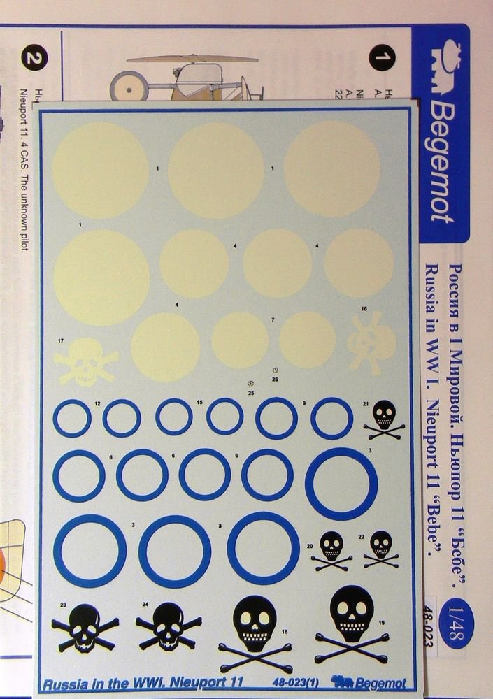 BGM-48023 Begemot decals 1/48 Russia in the WWI. Nieuport 11 Fighter Aircraft