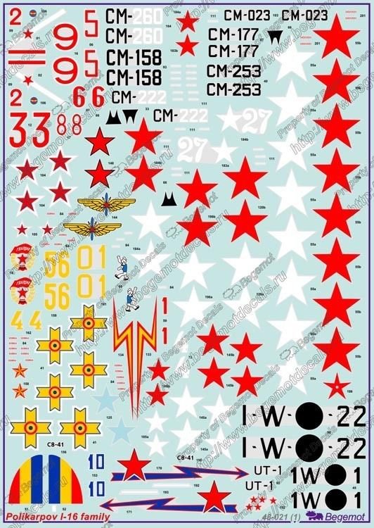 BGM-48021 Begemot decals 1/48 Polikarpov I-16 Soviet Fighter of pre-War and WW2