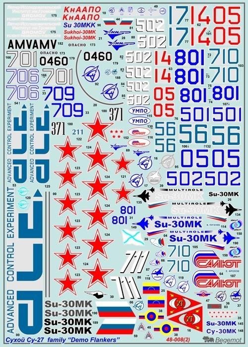 BGM-48008 Begemot decals 1/48 Sukhoi Su-27 Flanker Demo-Versions decal sheet