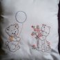 Handcrafted hand embroidered decorative throw bed pillow fun with teddy bears