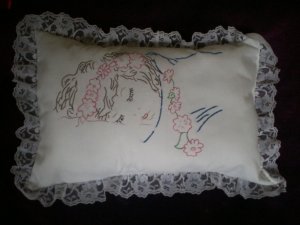 Handcrafted hand embroidered decorative throw bed pillow sleeping child handmade