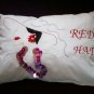handmade embroidered decorative throw bed pillow red hat lady roaring 20's