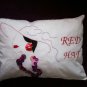 handmade embroidered decorative throw bed pillow red hat lady roaring 20's
