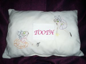 Handcrafted embroidered decorative throw bed pillow tooth fairy pillow