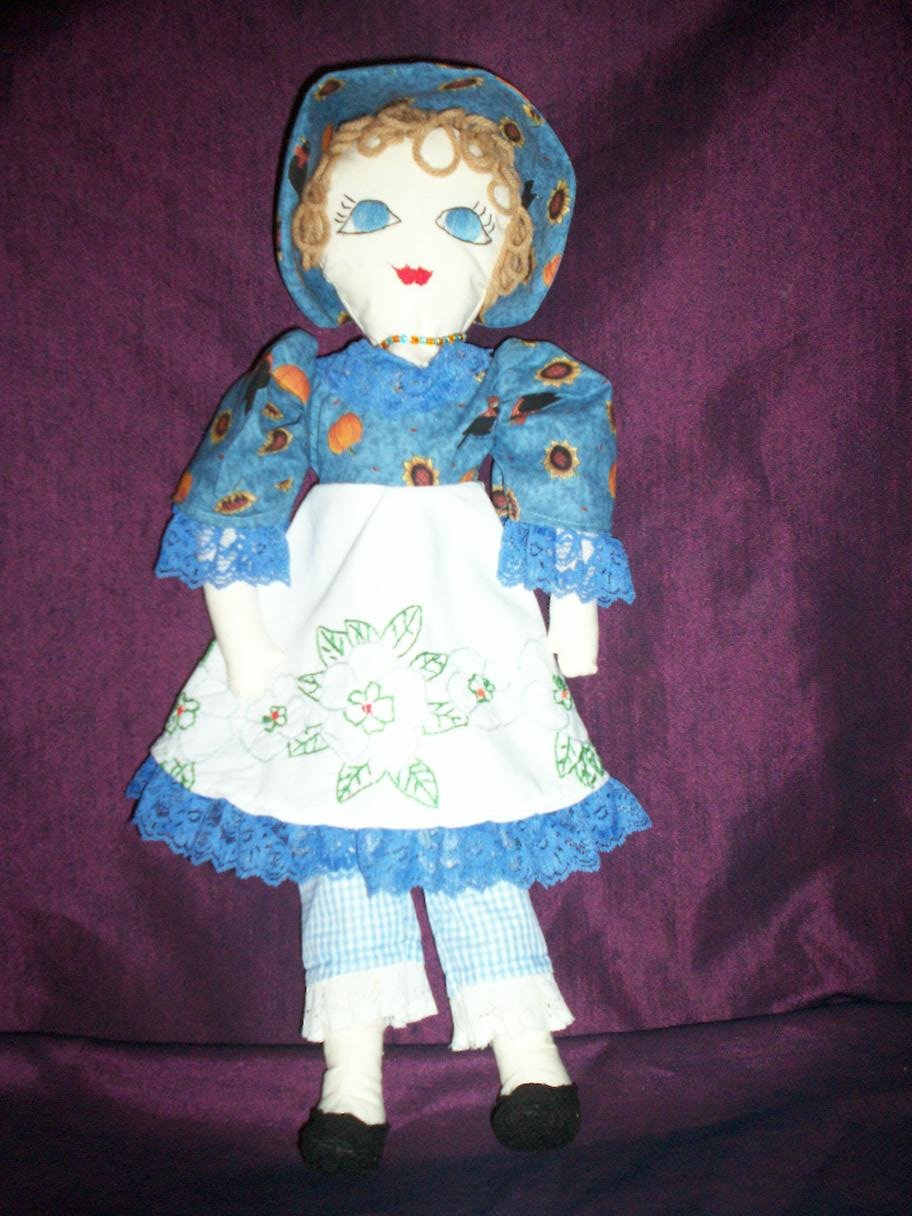 handmade cloth doll embroidered dress 20 inches tall