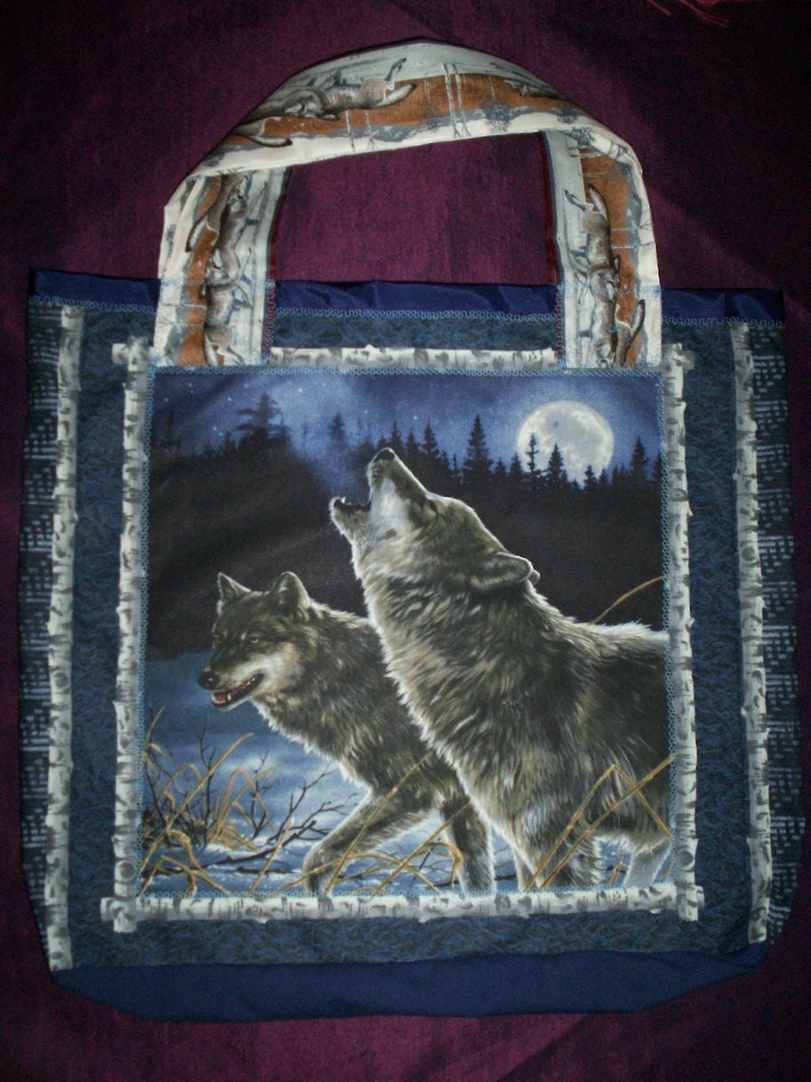 wolf tote grocery beach bag book bag handmade reusable go green