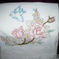 hand embroidered 1 pillowcase with 1 decorative bed pillow roses blue bird vine of tea roses