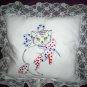 embroidered with bead work decorative throw pillow kitty cat in a red shoe white lace