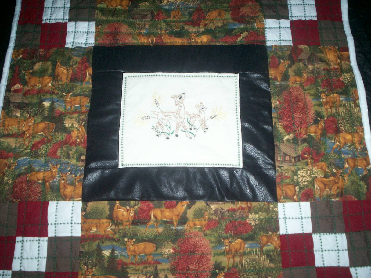 quilt embroidered deer 38 inches by 36 inches handmade