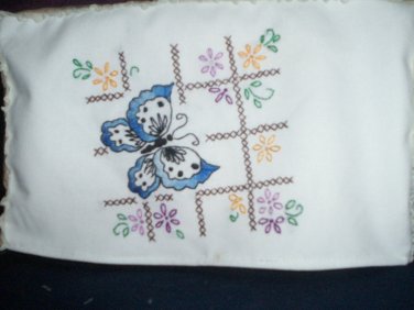 blue butterfly 2 slice toaster cover hand embroidered on white fabric
