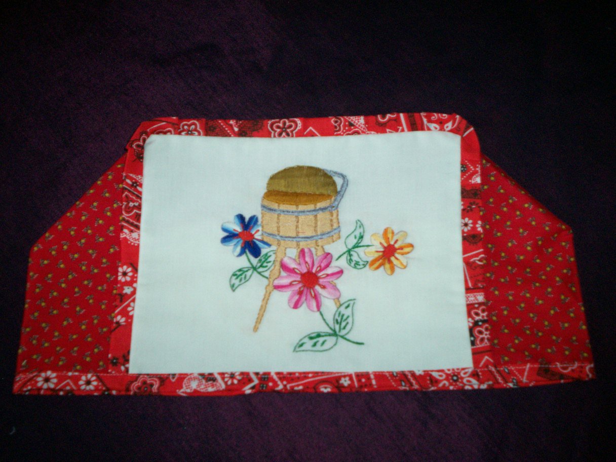 country basket 2 slice toaster cover hand embroidered on white fabric