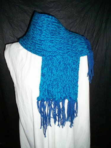 dark blue teal blue knitted winter scarf handmade